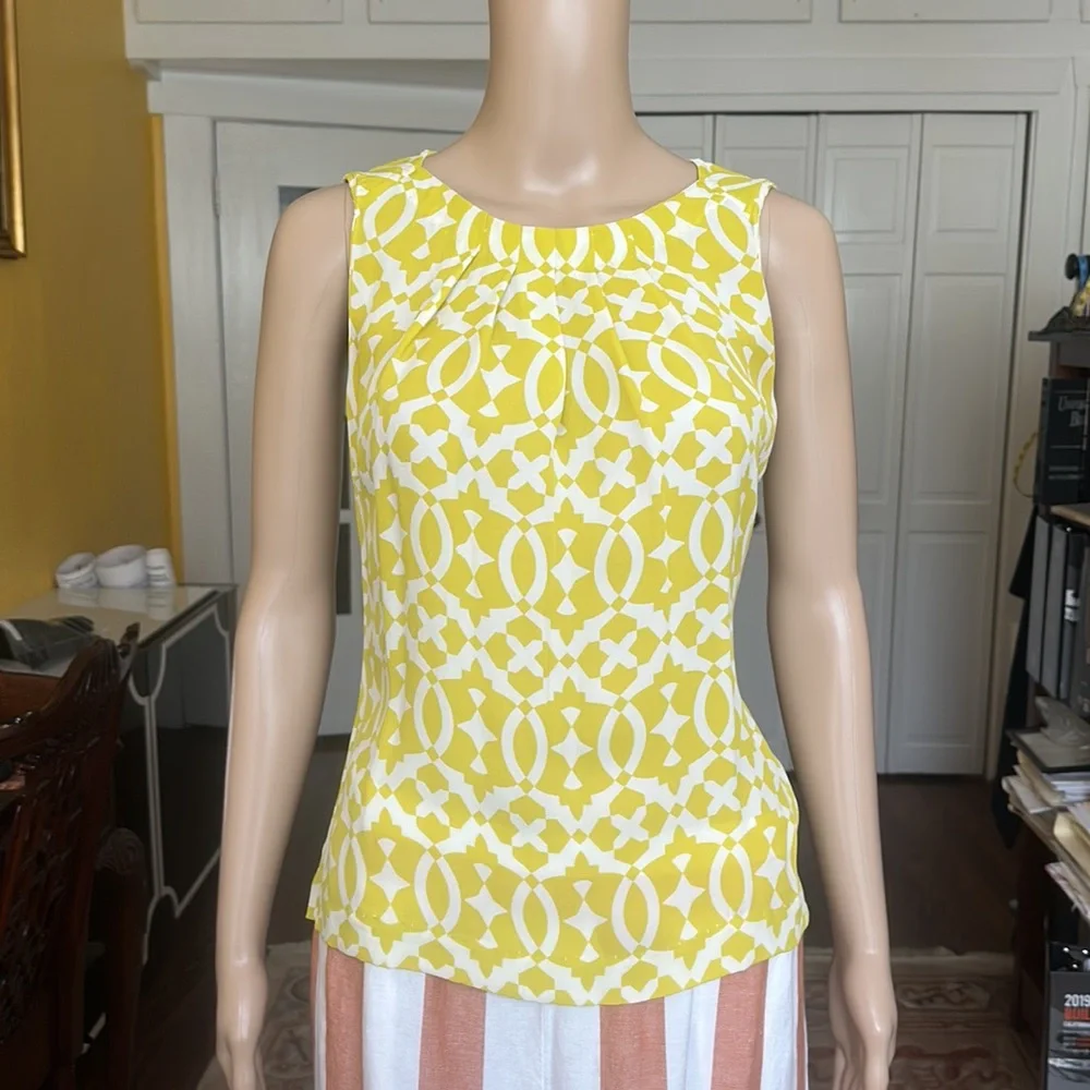 Tory Burch Signature Print Yellow Silk Sleeveless Blouse Size 4
